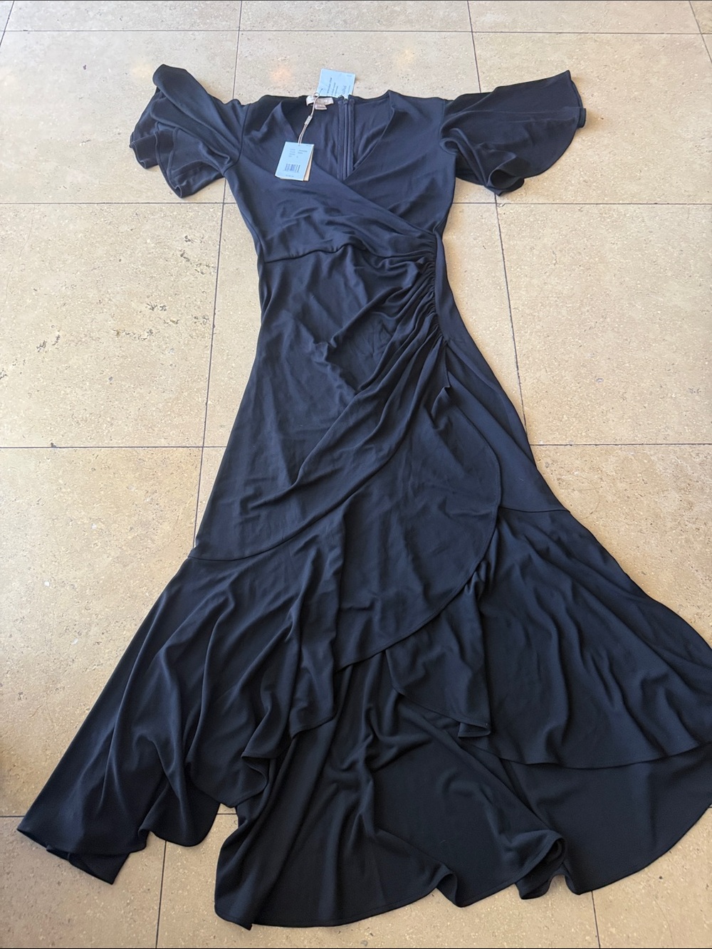 Michael Kors Collection Black Ruffle-Trim Wrap Maxi Dress